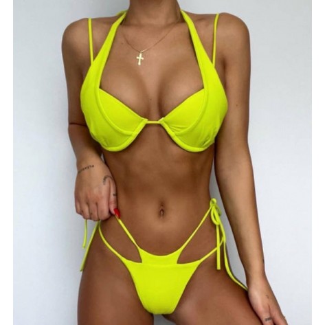  Double Strappy Thong Brazilian Bikini Swimsuit - Two Piece Set