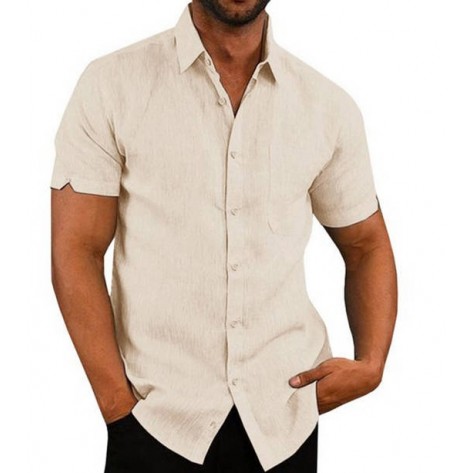Button Down Short Sleeve Linen Shirts for Men