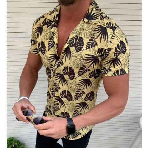 Casual Short Sleeve Button Down Floral Hawaiian Shirt