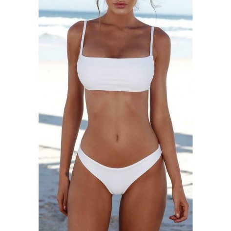 Hot Solid Bandeau Bralette Bikini Swimsuit - Two Piece Set