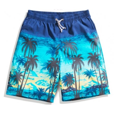 coconut tree print shorts,blue palm tree hawaiian short, mens palm tree short, beach scenery palm tree short, sunset beach palm tree hawaiian short, dark blue coconut beach hawaii short, dark blue Coconut Palm Print Hawaii Short, dark blue coconut hawaiia