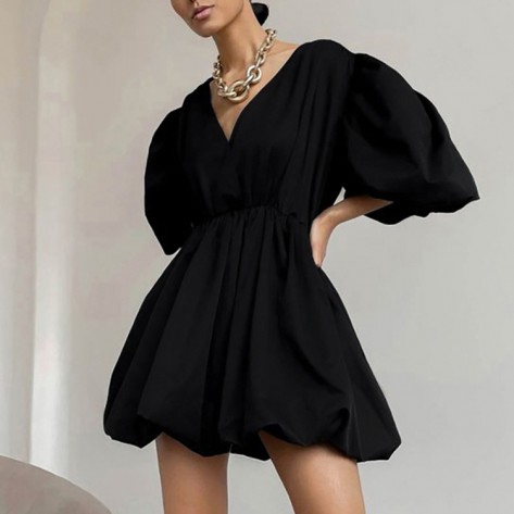 Short Sleeve V-neck Dress