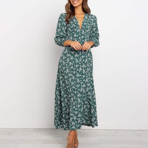 Casual Floral V-neck Dress