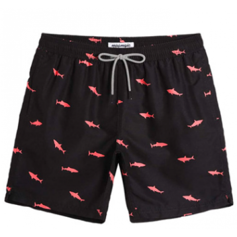 Men Fish Print Drawstring Waist Swim Trunks