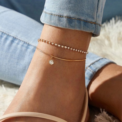 Twisted Rhinestone Anklet Set