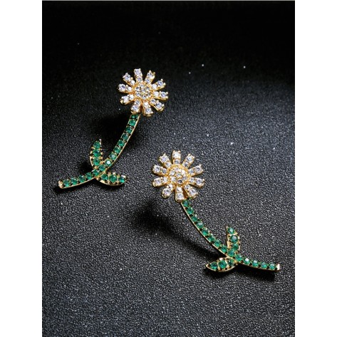 Regal Blooms 14KT Gold and Purple Rhinestone Flower Earrings