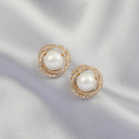 Halo Again Gold and Pearl Rhinestone Earrings