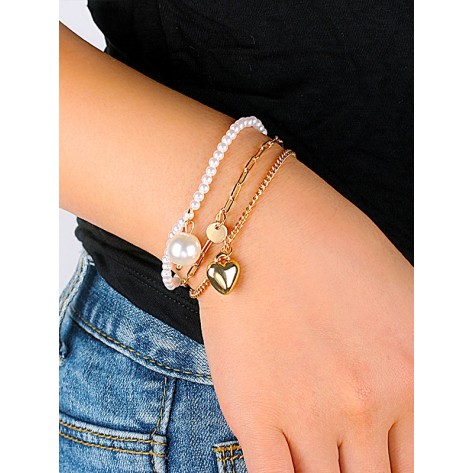 Show and Gold Heart Pearl Bracelet Set