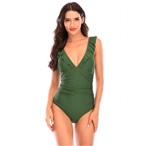v neck green one piece 