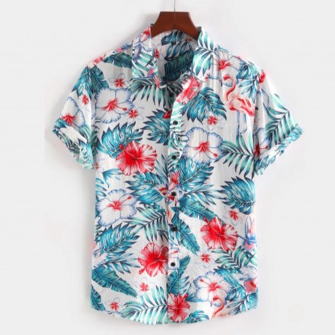 leaf flamingo flower hawaiian shirt