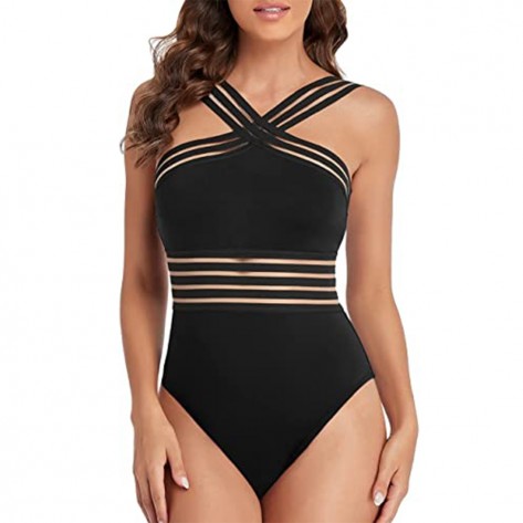 front crossover tummy control solid black swimsuit