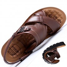 Mens Genuine Leather Sandals Arch Support Slippers