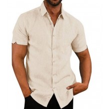 Button Down Short Sleeve Linen Shirts for Men