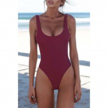 Solid Color High Leg One Piece Swimsuit