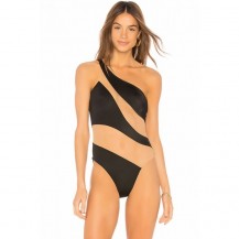 Stylish Splicing Mesh One Shoulder One Piece Swimsuit