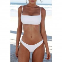 Hot Solid Bandeau Bralette Bikini Swimsuit - Two Piece Set