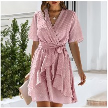 Solid V Neck A-line Short Dress