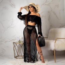 Sexy Tassels Hollow Out Two Piece Outfits
