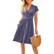 Casual V neck Loose Short Dress
