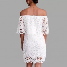 Off Shoulder Vintage Floral Lace Mini Dress