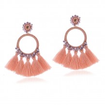 Drop a Line Coral Beaded Teardrop Tassel Earrings