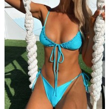 Knotted Strap Halter Sliding Triangle Bikini Swimsuit - Two Piece Set