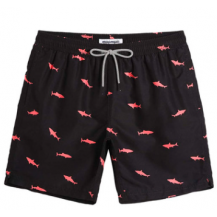 Men Fish Print Drawstring Waist Swim Trunks