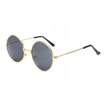 black round sunglasses with gold frame