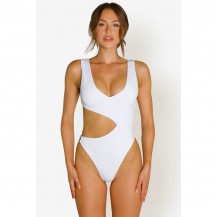 Cutout Metal Ring V Neck One Piece Swimsuit