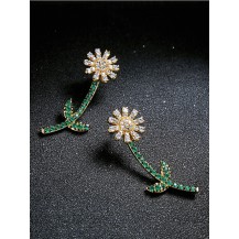 Regal Blooms 14KT Gold and Purple Rhinestone Flower Earrings