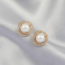 Halo Again Gold and Pearl Rhinestone Earrings