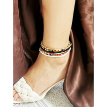 Evil Eye Beaded Chain Anklet Set
