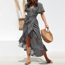 Short Sleeve Front Split A-line Dress