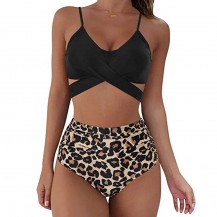 black leopard wrap push up high waisted bikini