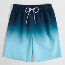 men ombre drawstring waist swim trunks