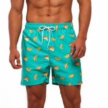 men random banana print drawstring swim trunk