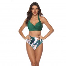 vintage halter ruched high waisted green bikini