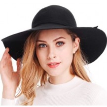 wide brim wool ribbon band floppy hat black