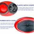 2 person sit in red hard shell ocean kayak