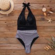 black and white  striped one piece swimsuit