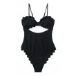 black knotted scalloped trim one piece