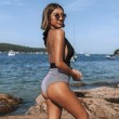 halter neck retro stripe swimsuit