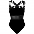 contrast mesh criss cross solid black swimsuit