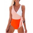 orange white wrap color block tie side bathing suit