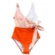 orange/white wrap color block tie side one piece