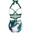 retro halter twist front green bikini