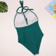 textured and striped halter one-piece swimsuit 