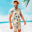 tropical leaf print curved hem hawaiian shirt