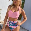 tropical pink plant push up bikini
