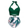  vintage halter ruched high waisted green swimsuit